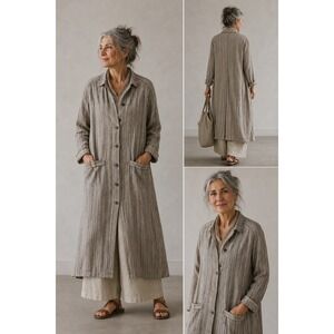 Transit Par Such Italian Linen Cotton Striped Maxi Duster Cardigan Size 3 US M